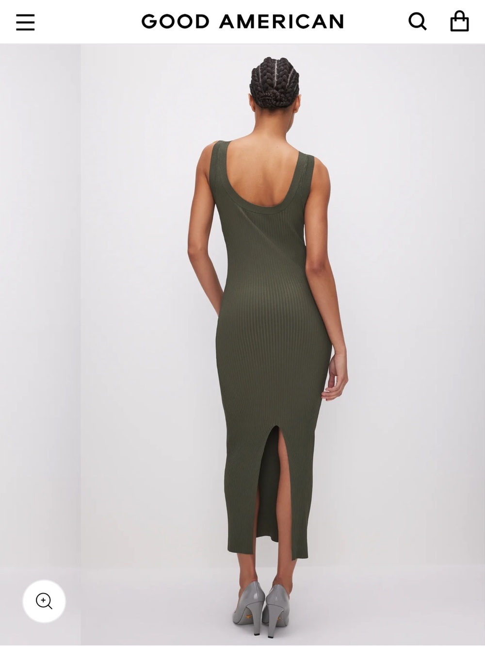 GOOD AMERICAN Stretch Rib Scoop Back Midi Dress in Green small stretchy - Picture 4 of 8